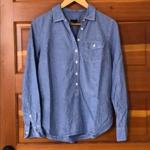 New J. Crew chambray Oxford 100% cotton button down relaxed boxy popover blouse